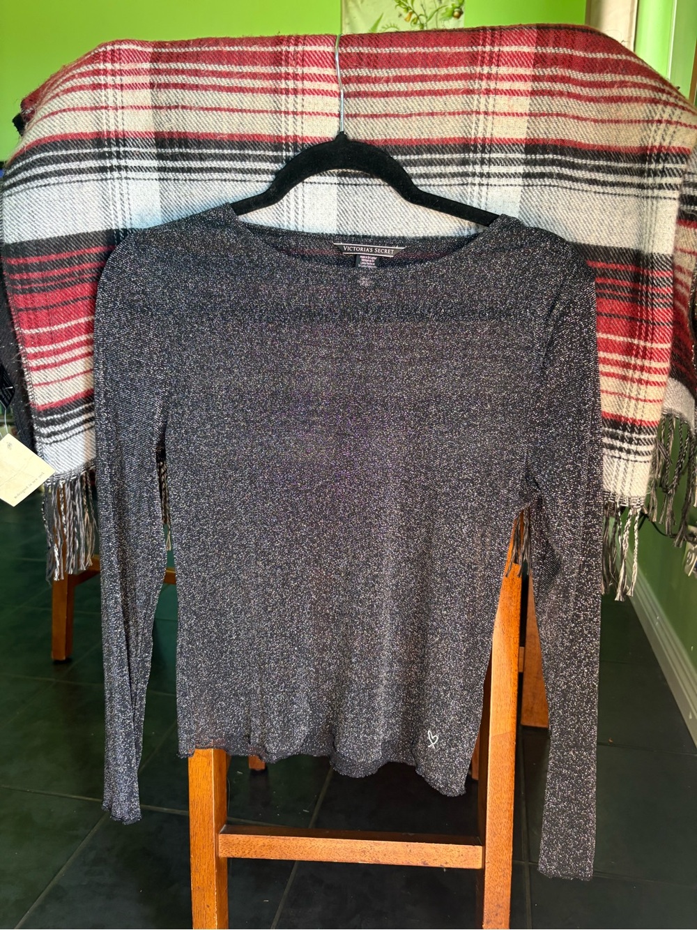 Victoria’s Secret Sheer mesh metallic shimmer long sleeve sparky blouse XS - Picture 6 of 8